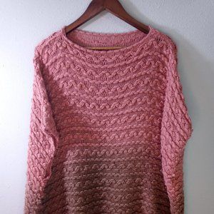 Hand made sweater wool or cotton women's pink with tone poncho